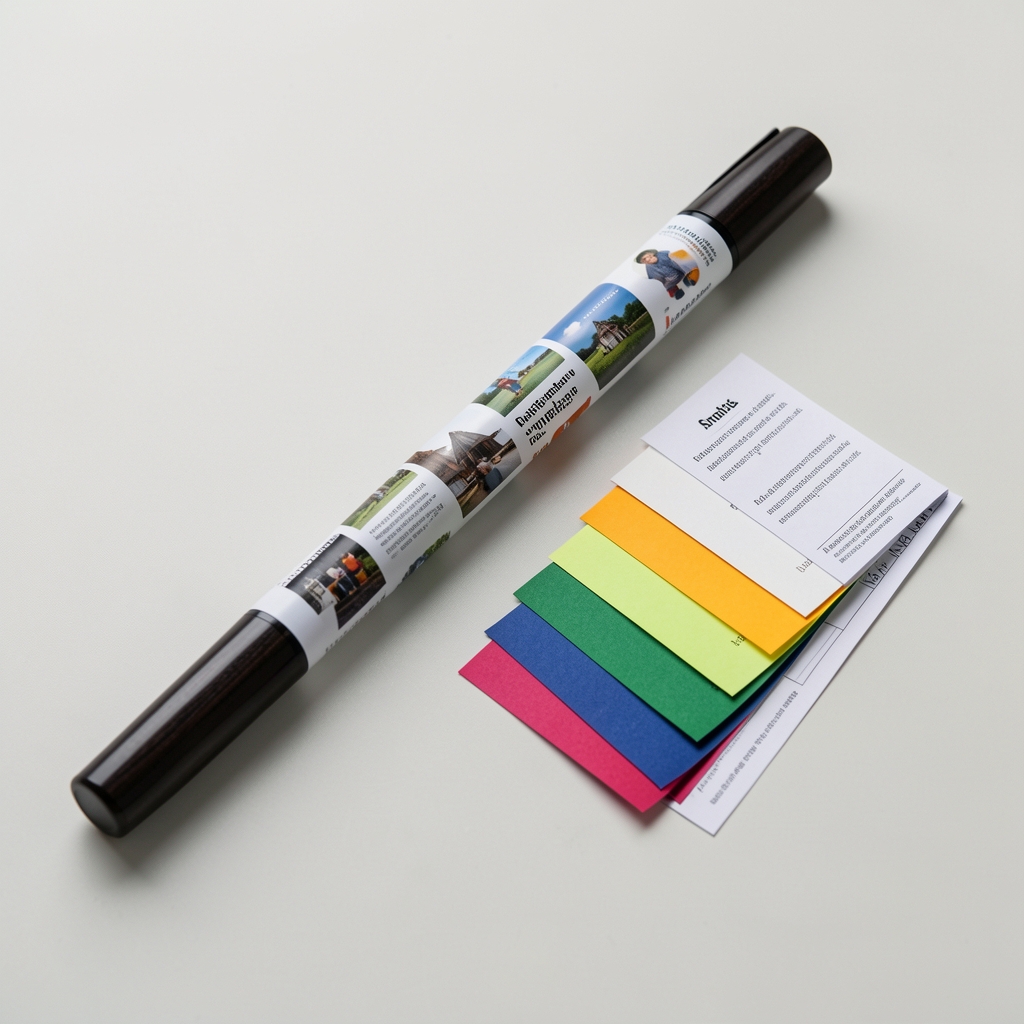 Wand mit ausgedruckten Kampagnenbeispielen und farblich sortierten Analysezetteln